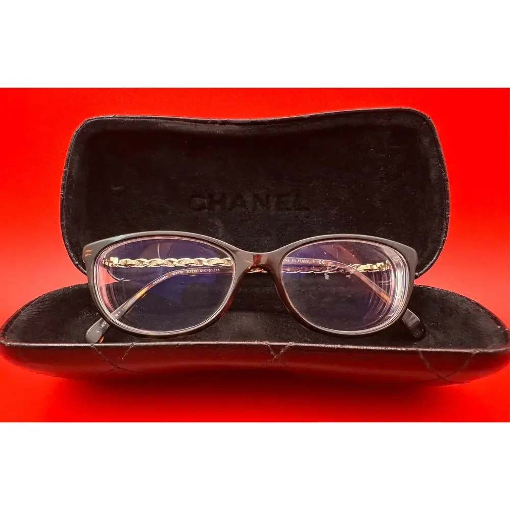Chanel 3221-Q Gold Tone Intertwine Chain Link Tortoise 51-15-135 Eye Glasses